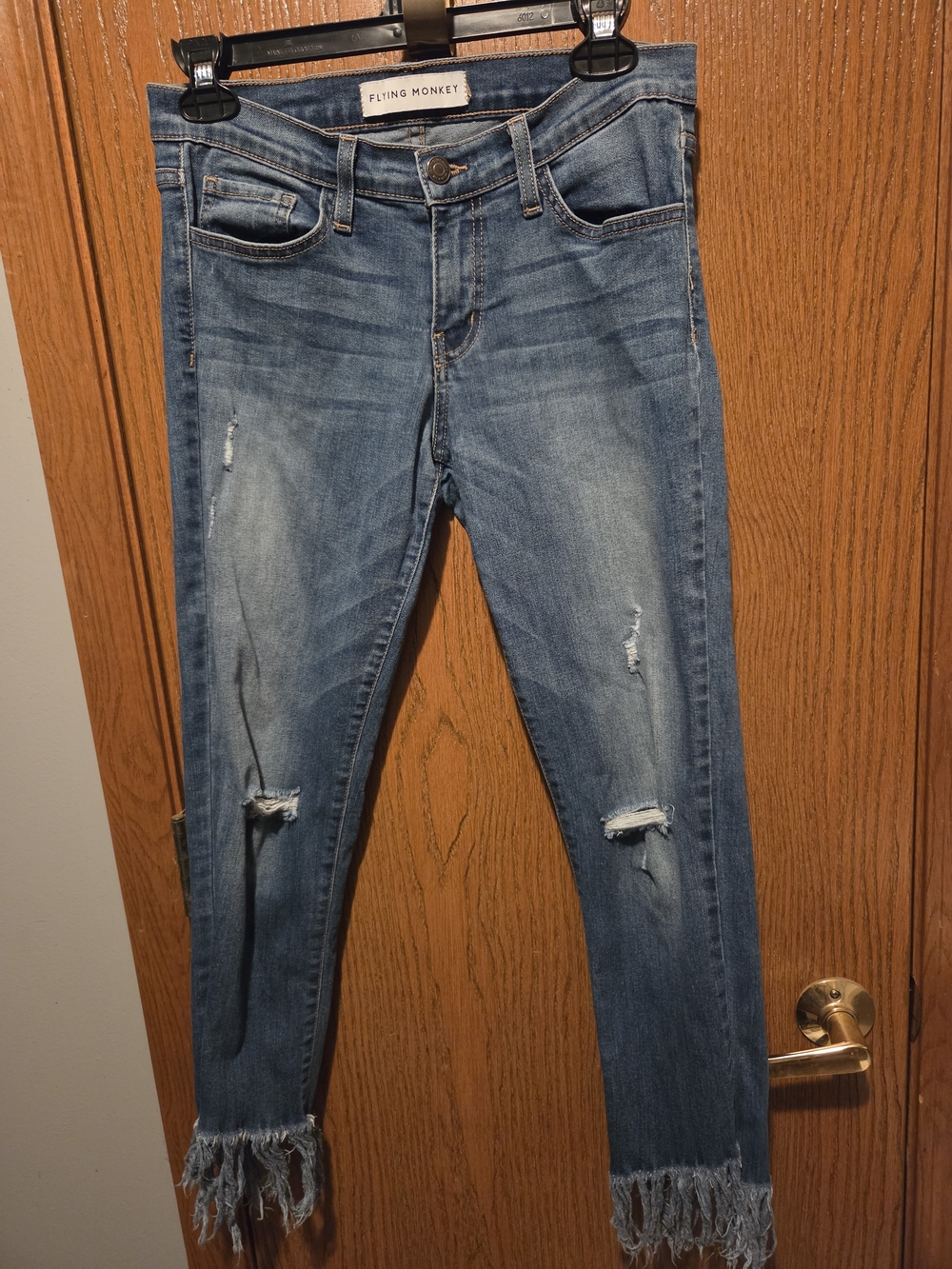 Flying Monkey Women's Medium Blue Distressed Frayed Hem Jeans
